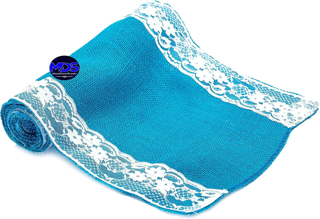 MDS Pack of 15 Wedding 12 x 108 inch Burlap Lace Hessian Table Runner Rustic Dark Teal Jute Country Vintage for Wedding Banquet Decoration – Dark Teal Lace Jute Burlap