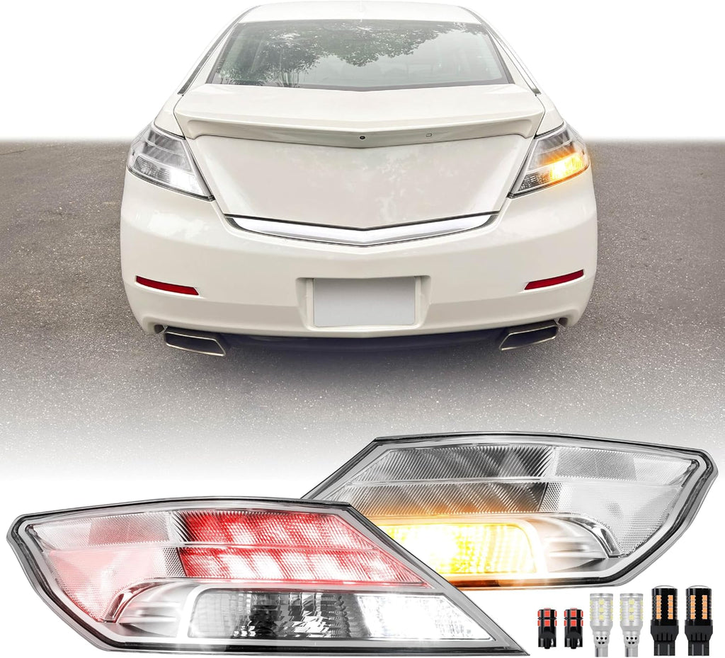 USR 09-14 TL Tail Light – CLEAR Tail Lamps w/ x6 LED Bulb Upgrade (Left + Right) Pair - Compatible with 2009-2014 Acura TL UA8/UA9 All Models like Base & SH-AWD (ALL CLEAR TAIL LIGHTS w/ x6 LED BULBS)