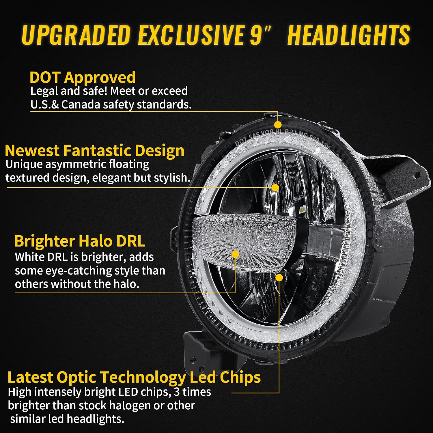 RAMJET4X4 DOT 9 Inch LED Headlights Headlamps Assembly Compatible with 2018-2025 Wrangler JL JLU Gladiator JT, Hi/Lo Beam with DRL