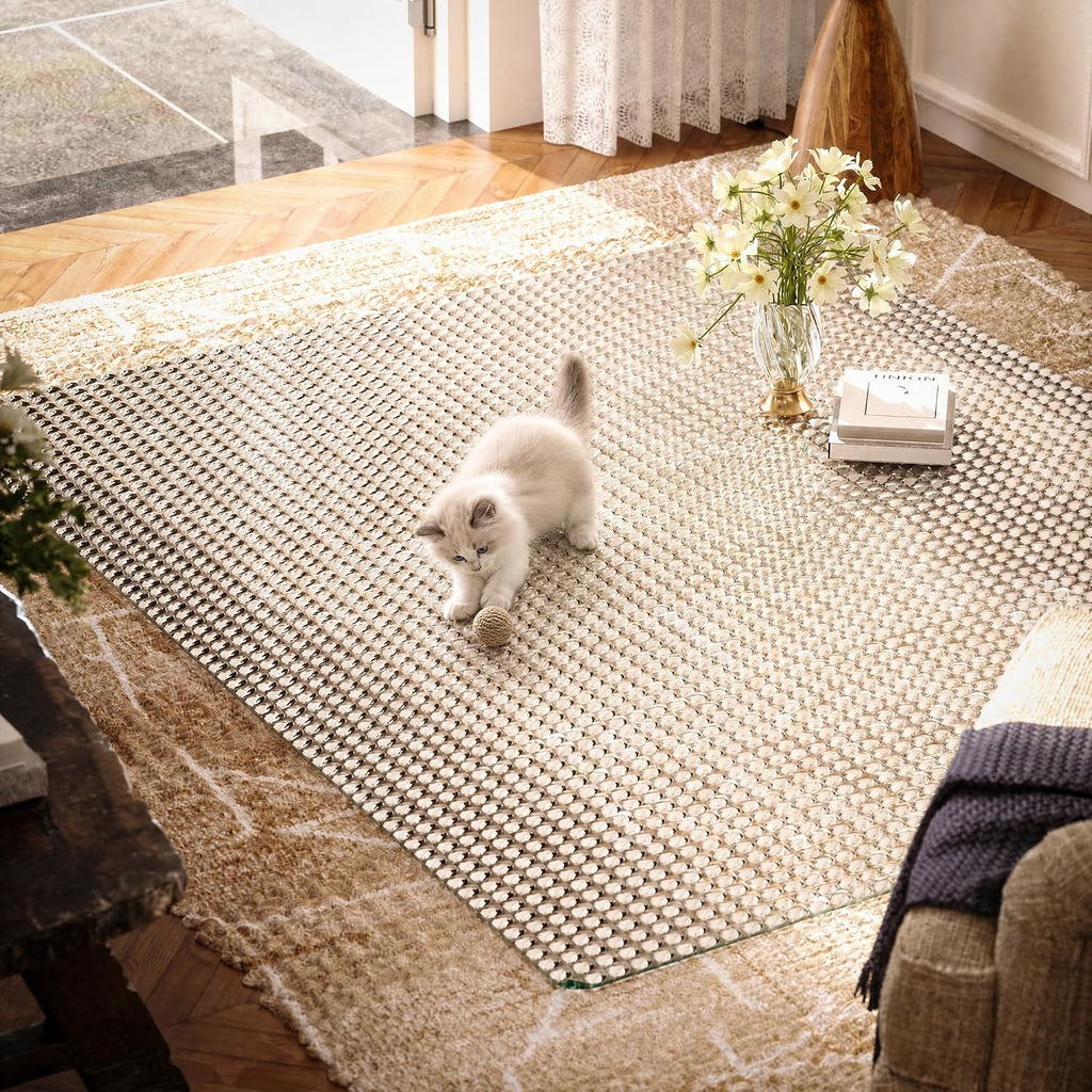 VETROUVE 46' x 55' Glass Chair Mat for Carpet, Single-Sided Textured Heavy Duty Hard Tempered Glass Desk Office Mat with 4 Anti-Slip Pads, 1/5' Thick, Smooth Rolling, Scratch Resistant