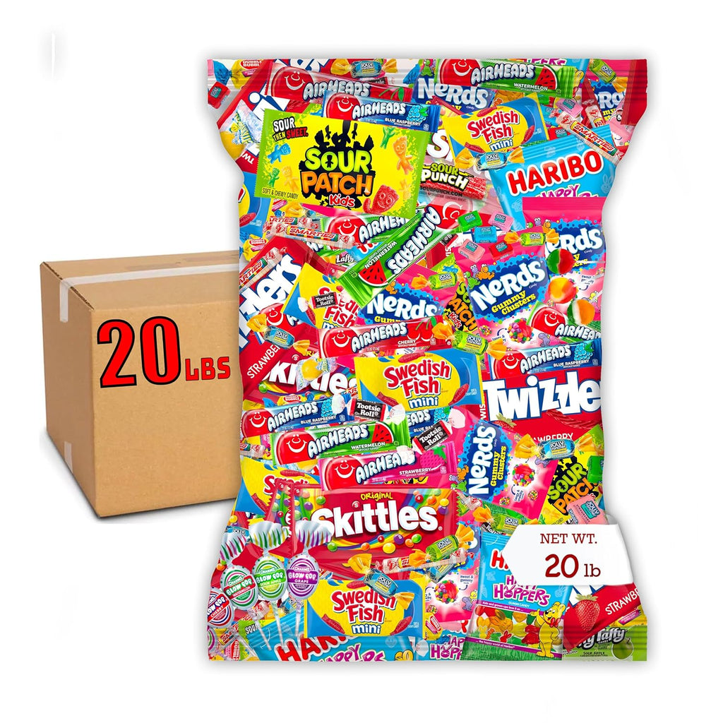 Bulk Candy Variety Pack - 20 lb - Bulk Individually Wrapped Candy- Candies - Trick Or Treat Candies - Piñata Filler Stuffers - Pinata CandyStuffers - Party Favors - July 4th