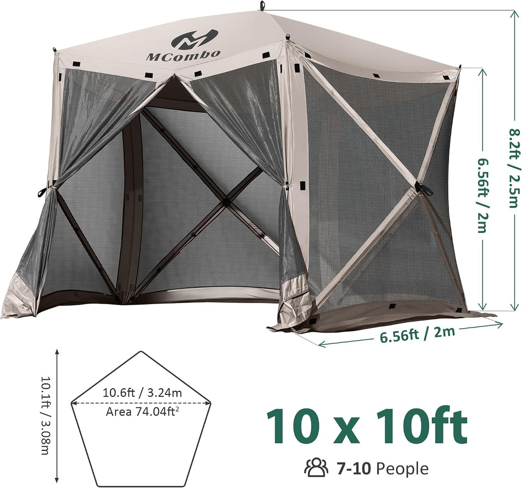 MCombo 10x10ft 5-Sided Pop-Up Gazebo Tent Only, Screened Outdoor Shelter with Netting, Quick Setup Patio Pavilion, No Wind Panels Included, 1024 (Tan, 10x10ft Pop-Up Gazebo Tent Only)