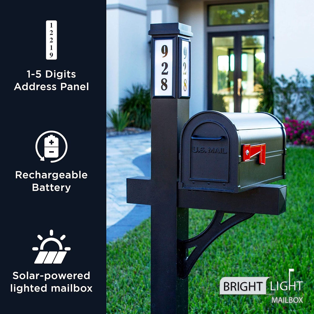 Premium Mailbox with Post & Solar Illuminated Custom Number Address | Aluminum Durable Post Design | Easily Direct Emergency Personnel, Family, and Friends Day & Night (Black)