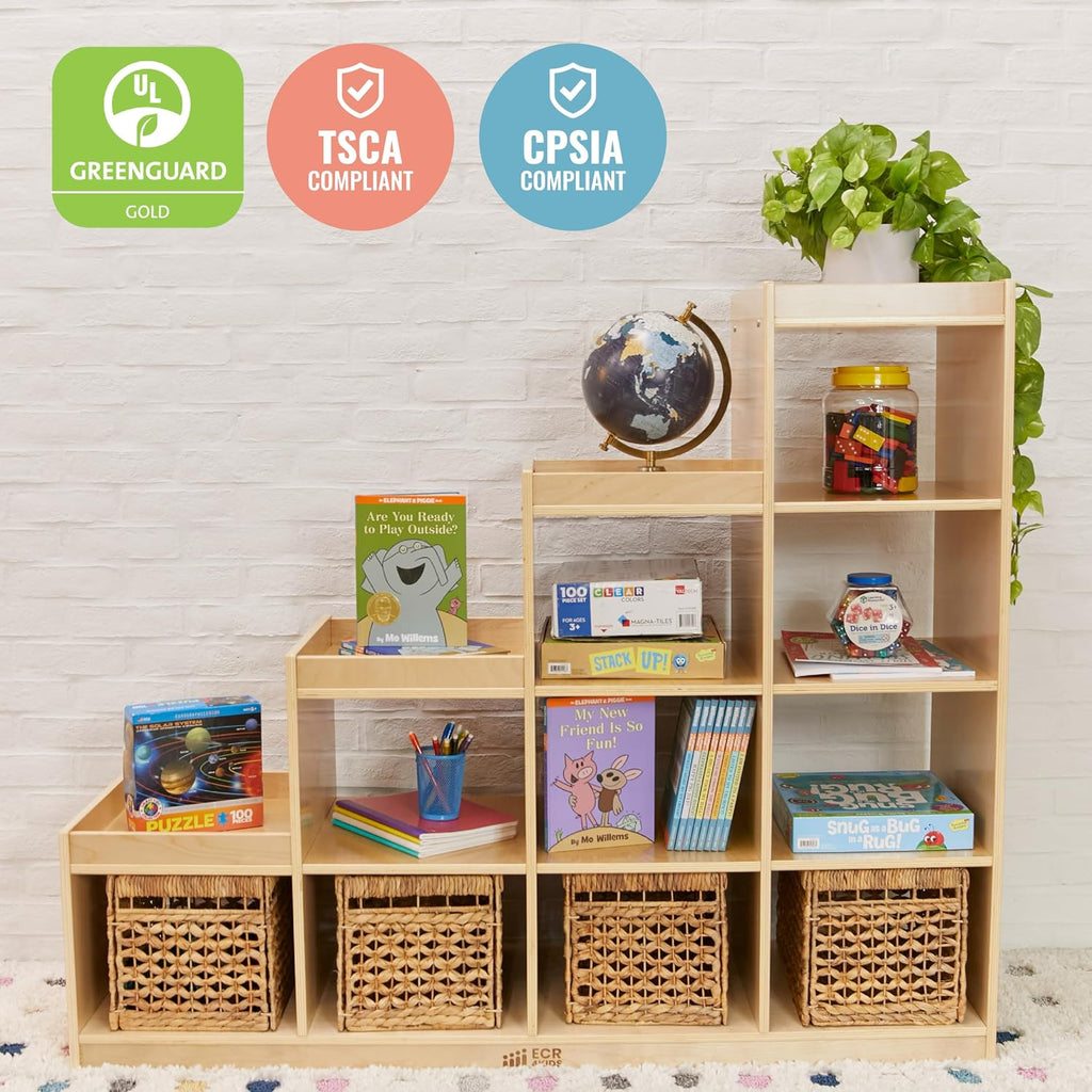 ECR4Kids 4-3-2-1 Double-Sided Cube Storage Organizer, Classroom Furniture, Natural