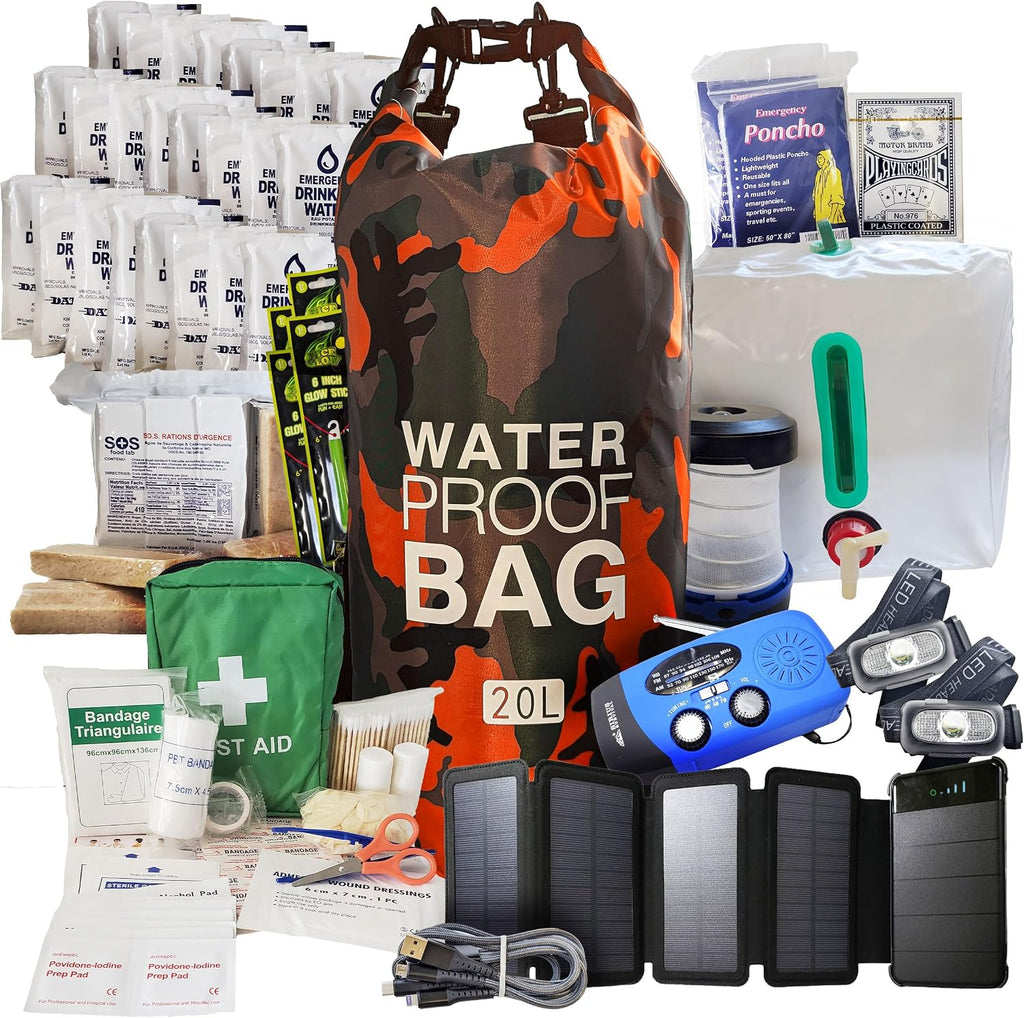 Pre-Packed Hurricane Kit - Comprehensive Hurricane Preparedness Items - Essential Hurricane Supplies - Complete Hurricane Supply List in a Waterproof Bag for 2 People