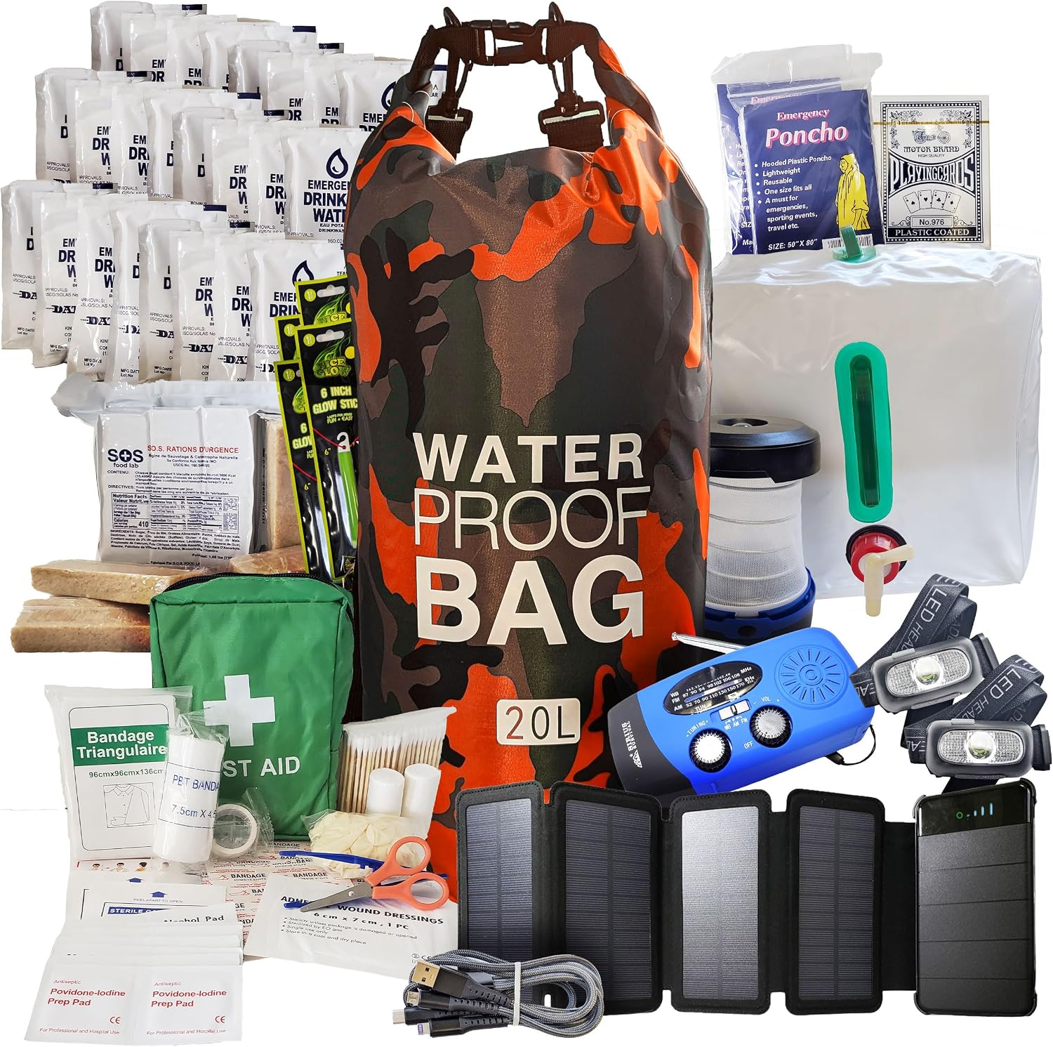 Pre-Packed Hurricane Kit - Comprehensive Hurricane Preparedness Items - Essential Hurricane Supplies - Complete Hurricane Supply List in a Waterproof Bag for 2 People