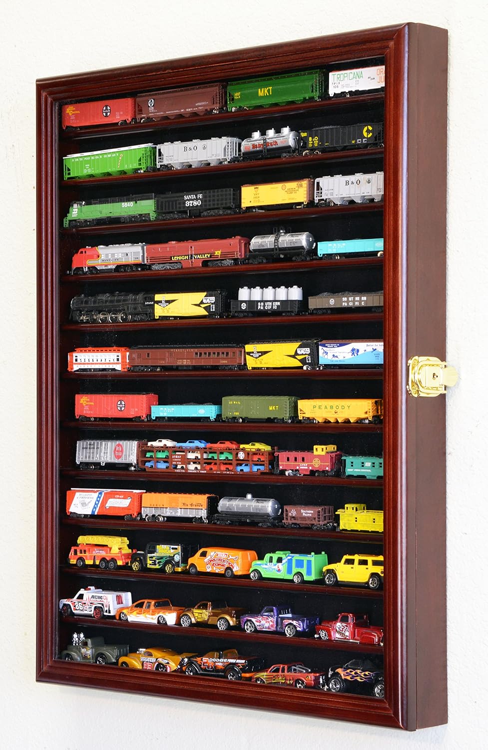 sfDisplay.com,LLC. 12 Shelves N Scale Train Model Trains Display Case Cabinet Wall Rack w/ 98% UV Lockable