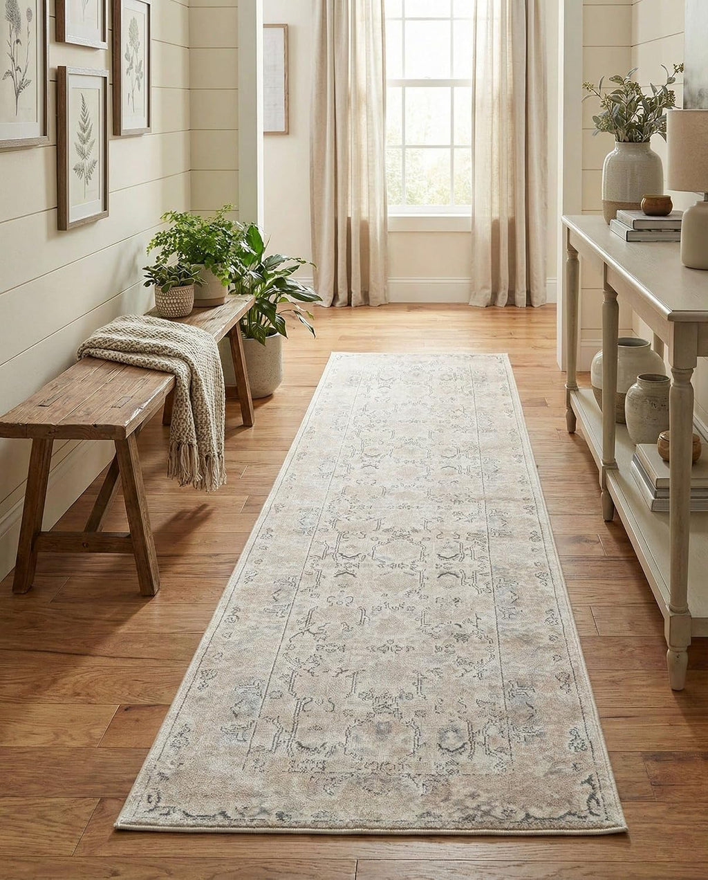 Rugs.com - Oregon Collection Rug – 10 Ft Runner Ivory Easy-Clean Rug for Hallways, Entryways, and Kitchens