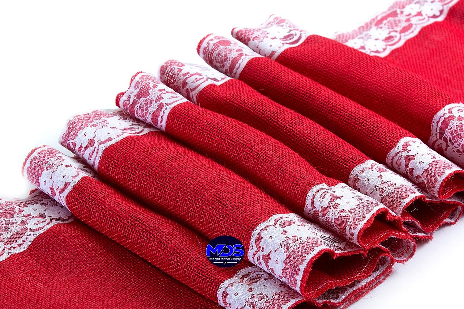 MDS Pack of 20 Wedding 12 x 108 inch Burlap Lace Hessian Table Runner Rustic red Jute Country Vintage for Wedding Banquet Decoration – red Lace Jute Burlap