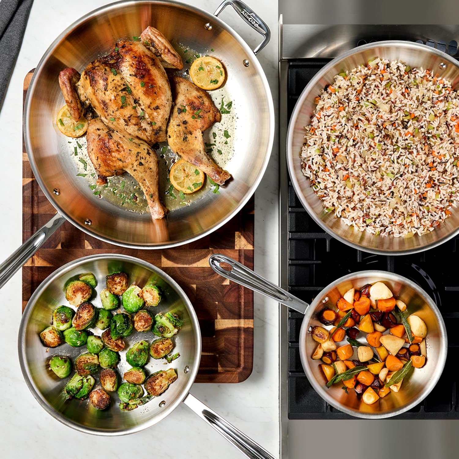 All-Clad D3® Stainless Steel 10 and 12 inch Frying Pans Set - Made in the USA- The Original Bonded Professional Cookware- Oven Safe & Induction Compatible