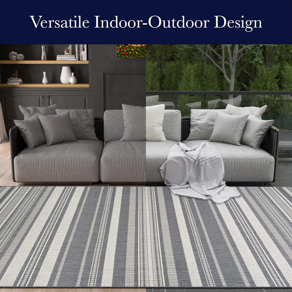 Couristan Recife Indoor Outdoor Rug - Gazebo Stripe 5'3' x 7'6' Rectangle in Ivory and Silver, Low Pile, Hose Washable, Pet- Kid Friendly Home Decor for Living Room, Patio Furniture Set, Kitchen