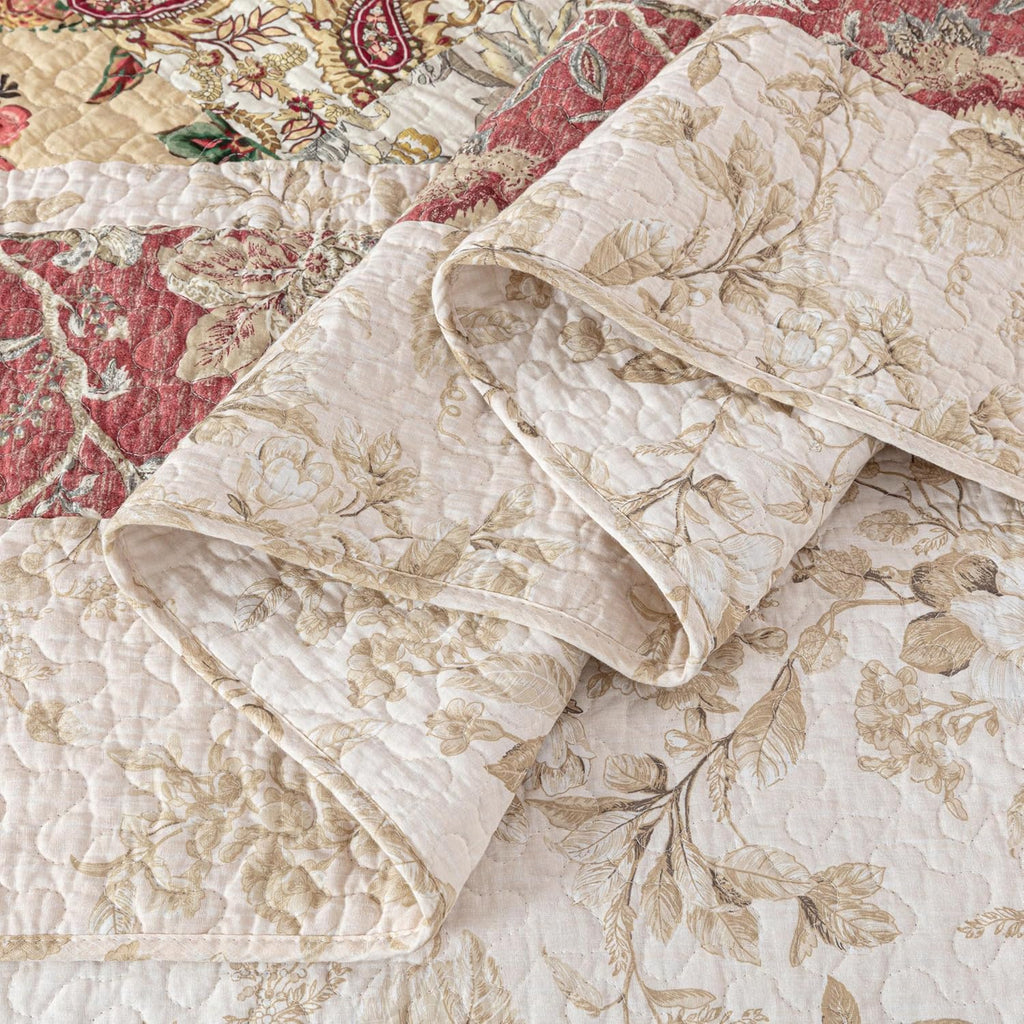 Chezmoi Collection Lunaria 3-Piece Washed Patchwork Cotton Quilt Set - Soft Lightweight Breathable Reversible Floral Quilted Bedspread for All Seasons. King Size