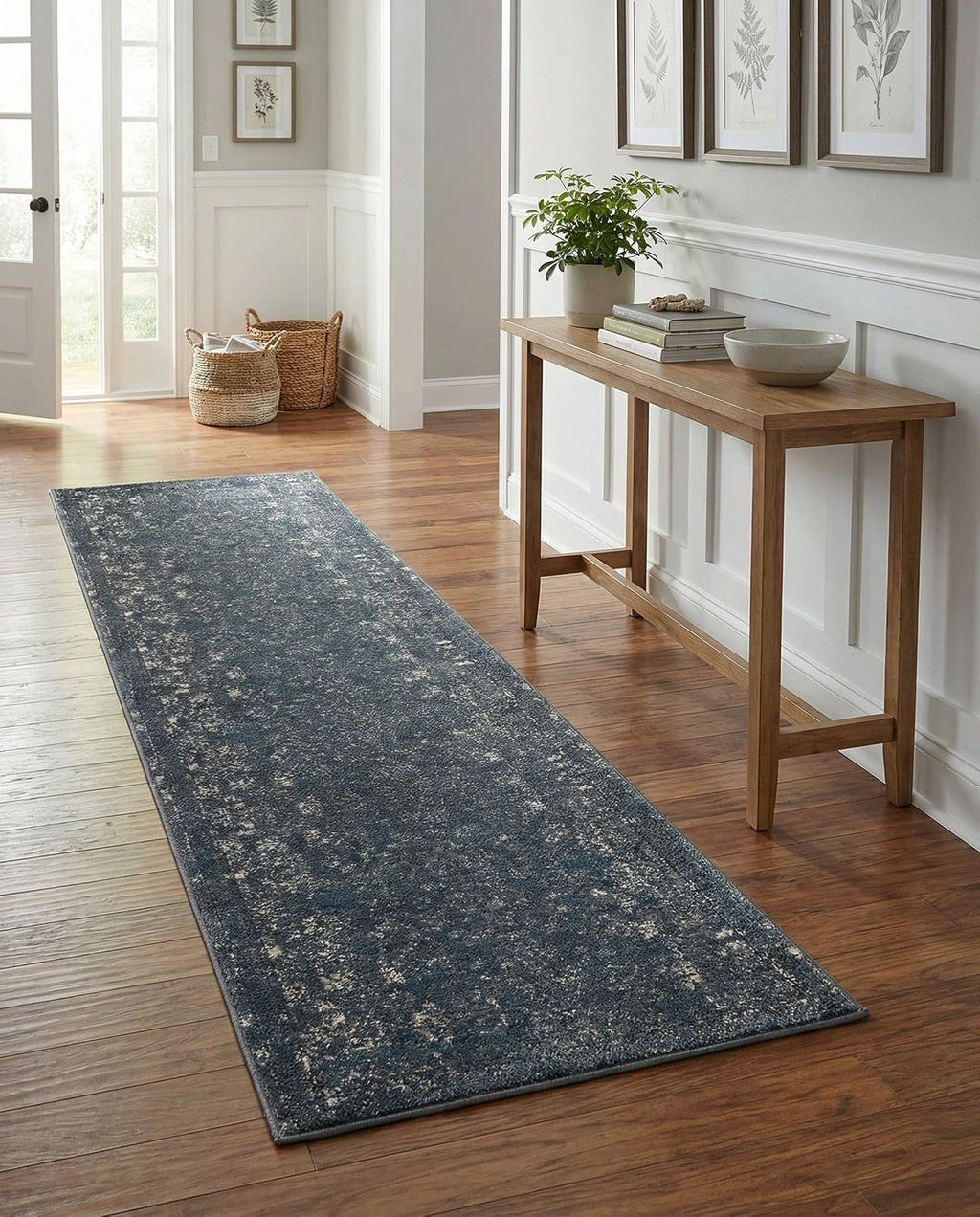 Rugs.com - Oregon Rug – 12 Ft Runner Blue Hand-Knotted Textured Rug – Perfect for Hallways, Entryways, and High-Traffic Indoor Areas