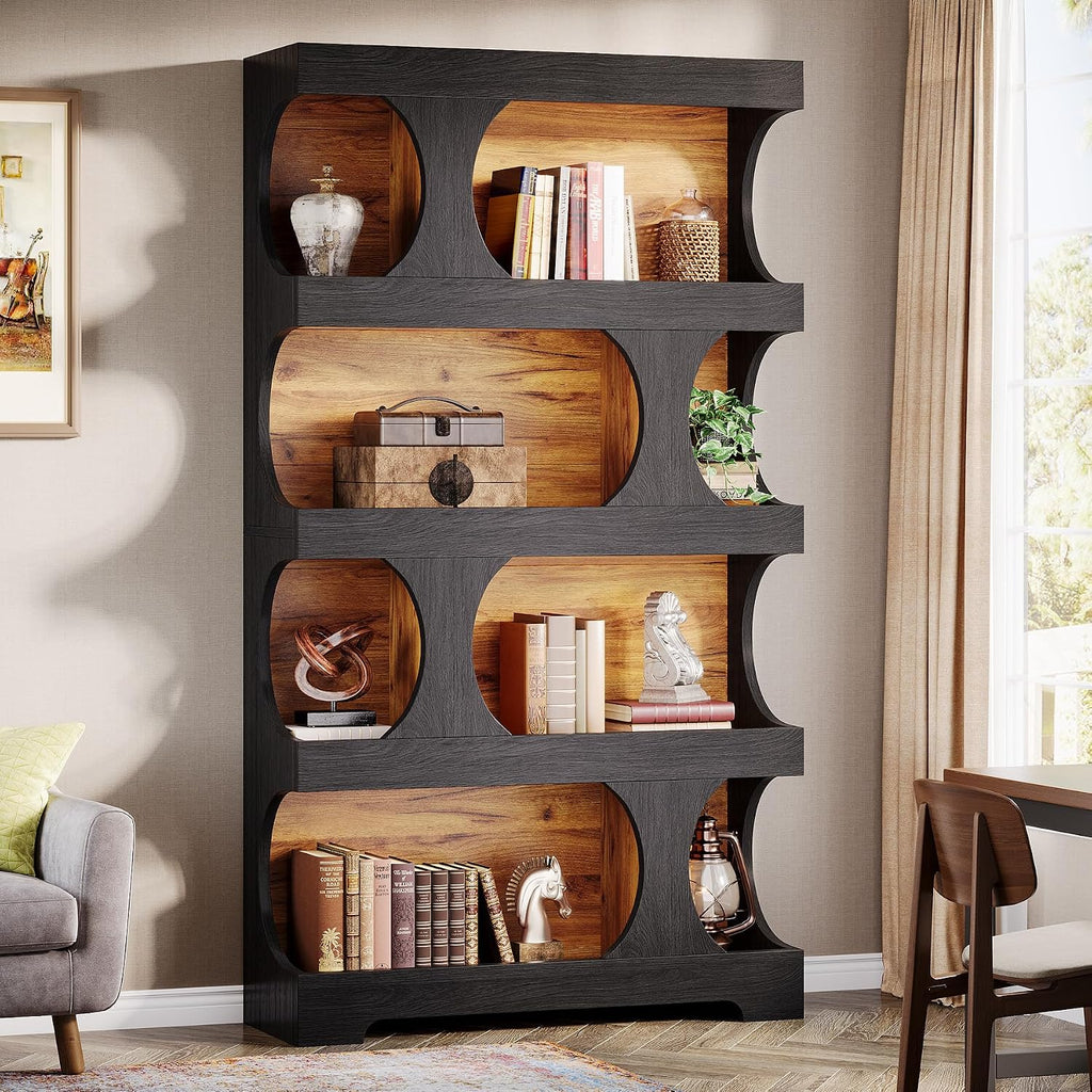 Tribesigns 71' Tall Black Bookcase, Modern Asymmetrical Bookshelf, 4-Tier Freestanding Display Shelf with Classic Shape, Large Library Book Shelf for Living Room, Home Office