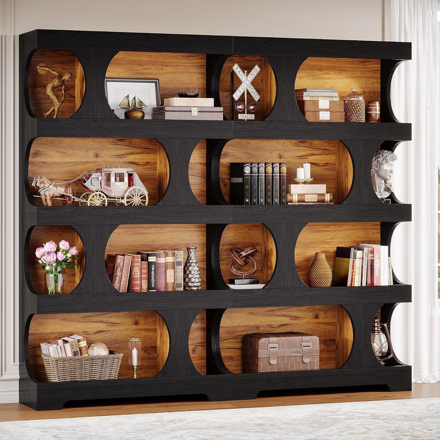 Tribesigns 71' Tall Black Bookcase Set of 2, Modern Asymmetrical Bookshelf, 4-Tier Freestanding Display Shelf with Classic Shape, Large Library Book Shelf for Living Room, Home Office