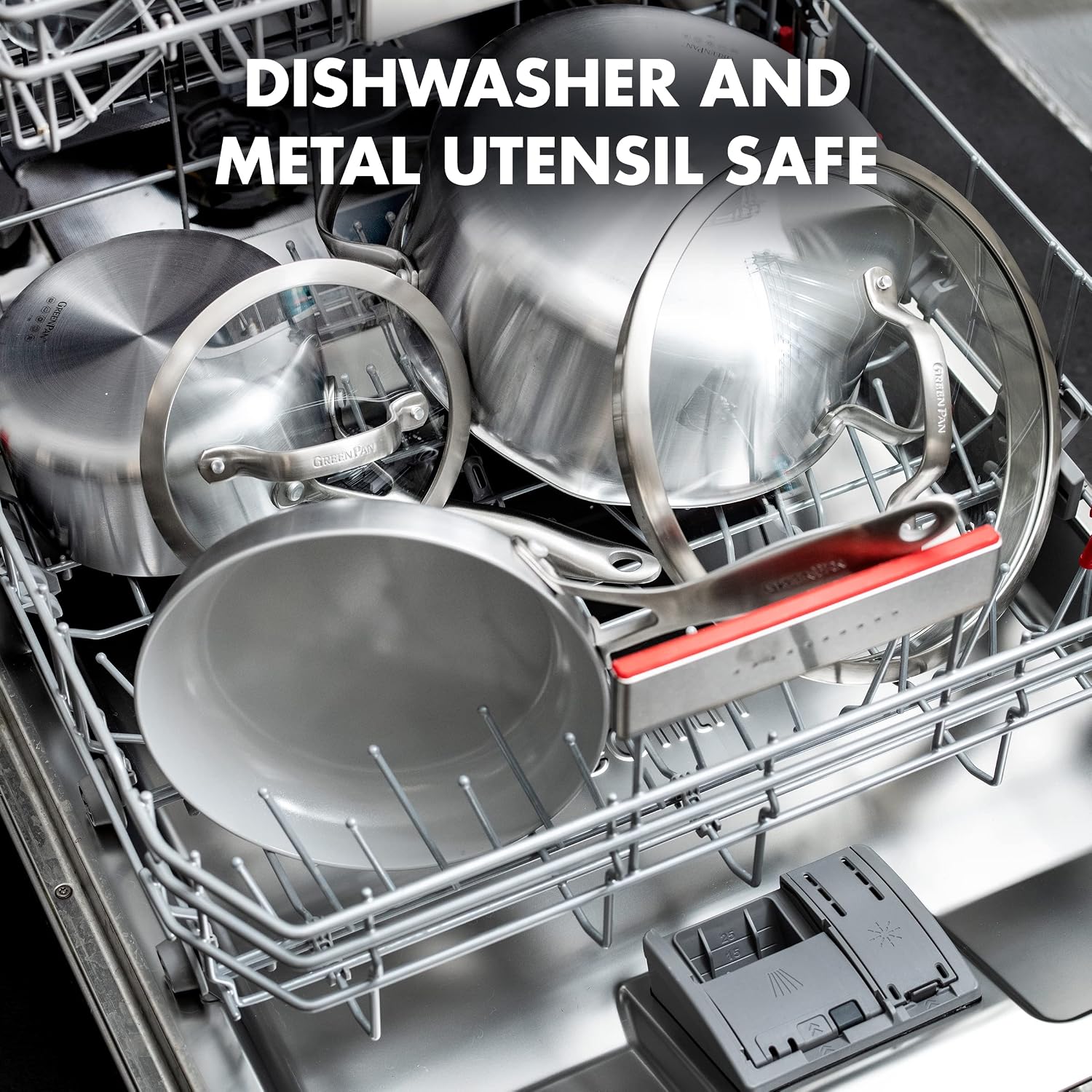 GreenPan Venice Pro 10 Piece Cookware Set, Stainless Steel Non-Toxic PFAS-Free with Ceramic Nonstick Coating, Induction Suitable, Glass Lids, Multi Clad, Dishwasher & Oven Safe, Silver