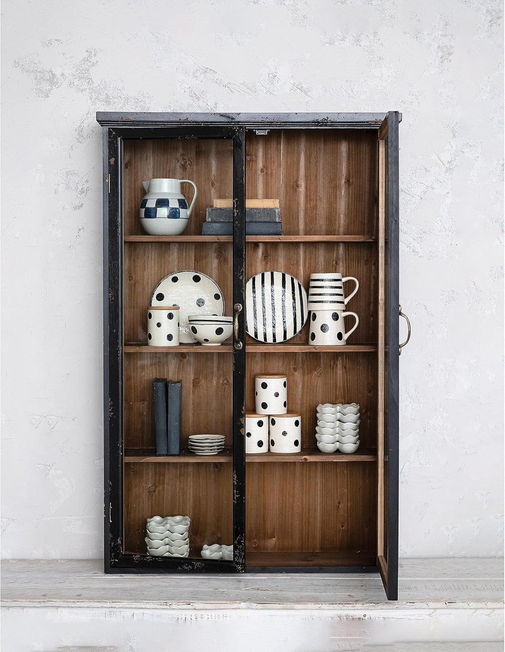 Creative Co-Op Wood and Glass Display Cabinet with 3 Shelves and 2 Doors, Natural and Black