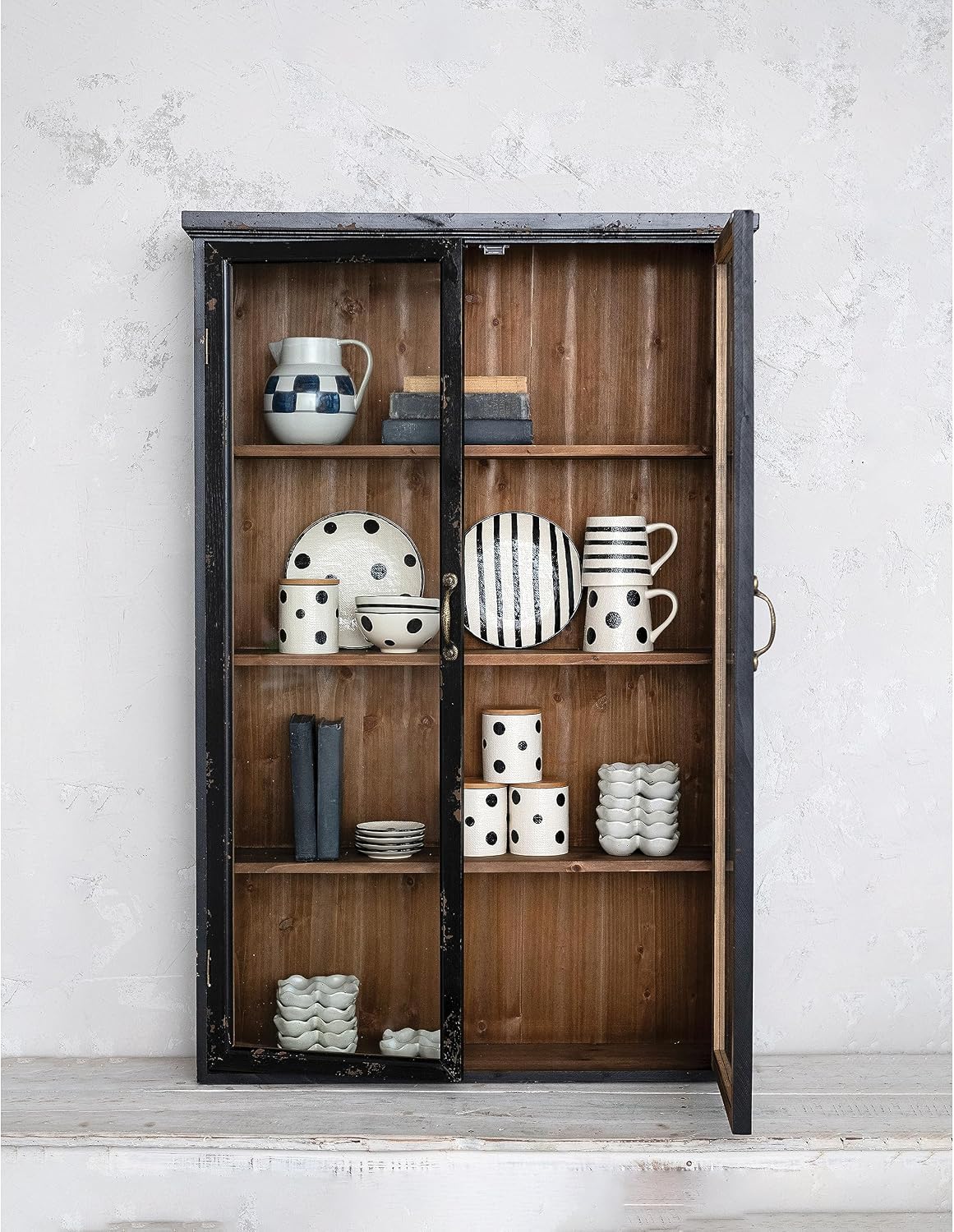 Creative Co-Op Wood and Glass Display Cabinet with 3 Shelves and 2 Doors, Natural and Black