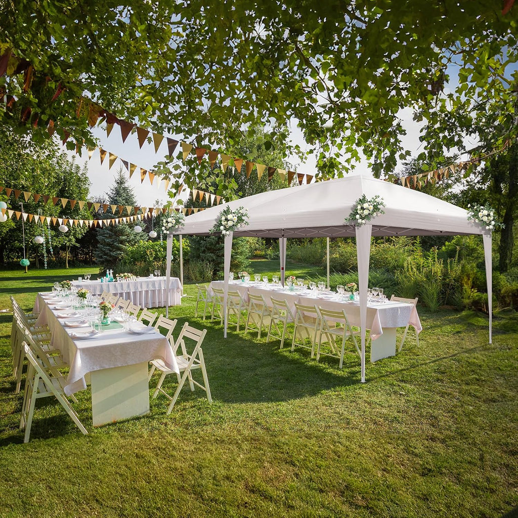 VINGLI 10x10 Pop Up Canopy Tent with Carry Bag and Sandbags, Outdoor Gazebo Canopy 10x10 Party Tent Commercial for Party, Event (White, 10x20ft)