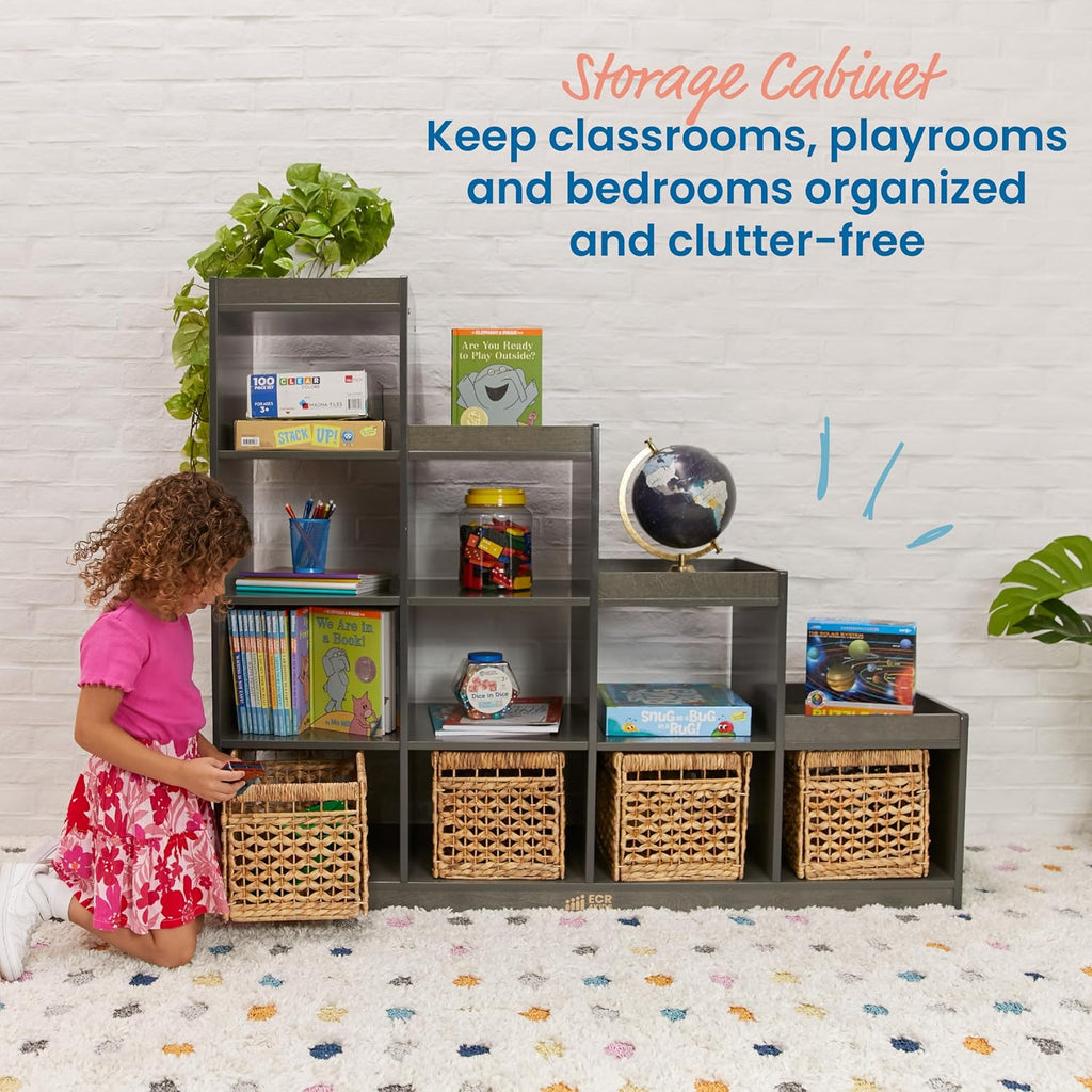 ECR4Kids 4-3-2-1 Double-Sided Cube Storage Organizer, Classroom Furniture, Grey Wash