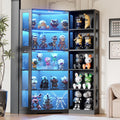 Corner Display Cabinet with Glass Doors,5-Tier Curio Cabinet with 3 Color Lights for Collectibles,71' Glass Display Case for Toys, Books, Extra Bookcase with 10 Dust-Proof Rack for Living Room, Black