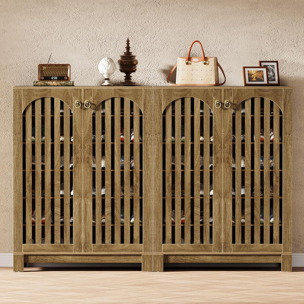 Tribesigns Shoe Cabinet with Shutter Doors, 6-Tier Shoe Storage Cabinet, Entryway Shoe Rack Organizer with Adjustable Shelves for Living Room, Hallway, Natural Wood