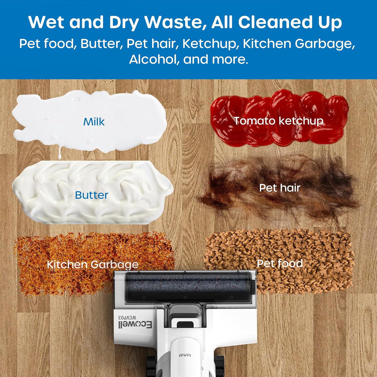ECOWELL Wet Dry Vacuum Cleaner Cordless Vacuum Mop Wash All in One, Self-Cleaning 0.1'' Dual-Sided Edge Cleaning, 8.2 lbs Lightweight Floor Vacuum for Hard Floors