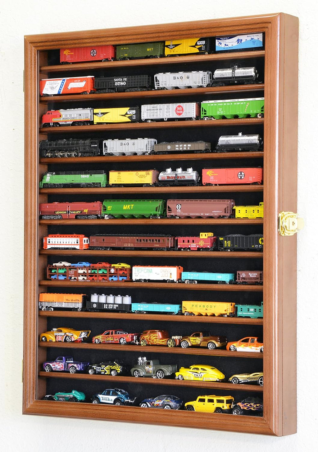 sfDisplay.com,LLC. 12 Shelves N Scale Train Model Trains Display Case Cabinet Wall Rack w/ 98% UV Lockable