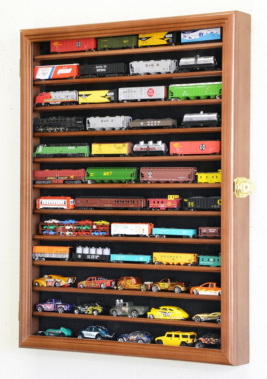 sfDisplay.com,LLC. 12 Shelves N Scale Train Model Trains Display Case Cabinet Wall Rack w/ 98% UV Lockable