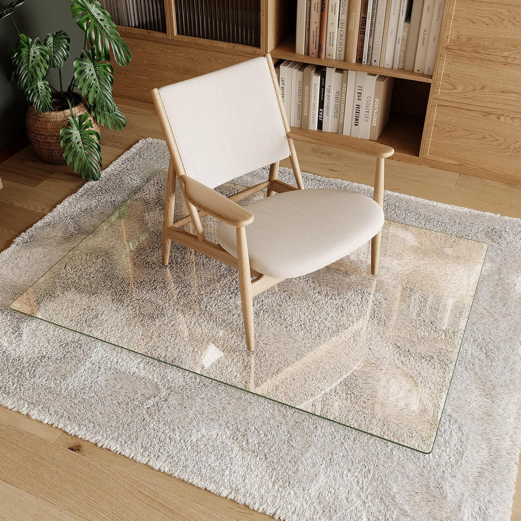 Koonmi Tempered Glass Chair Mat 36'x50' - Premium Office Chair Mat for Hardwood Floors & Low-Pile Carpet with 4 Non-Slip Pads - Thick Scratch-Resistant Surface