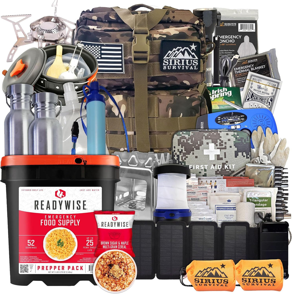 Family Comfort 72 Emergency Survival Kit/Backpack – 72 Hour for 2 People – Disaster Preparedness – Delicious ReadyWise Food, Gear, Lighting, First Aid, Tools & More - Sirius Survival