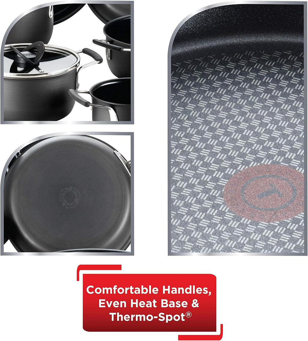 T-fal All In One Hard Anodized Nonstick Cookware Set 12 Piece Pots and Pans, Dishwasher Safe Black