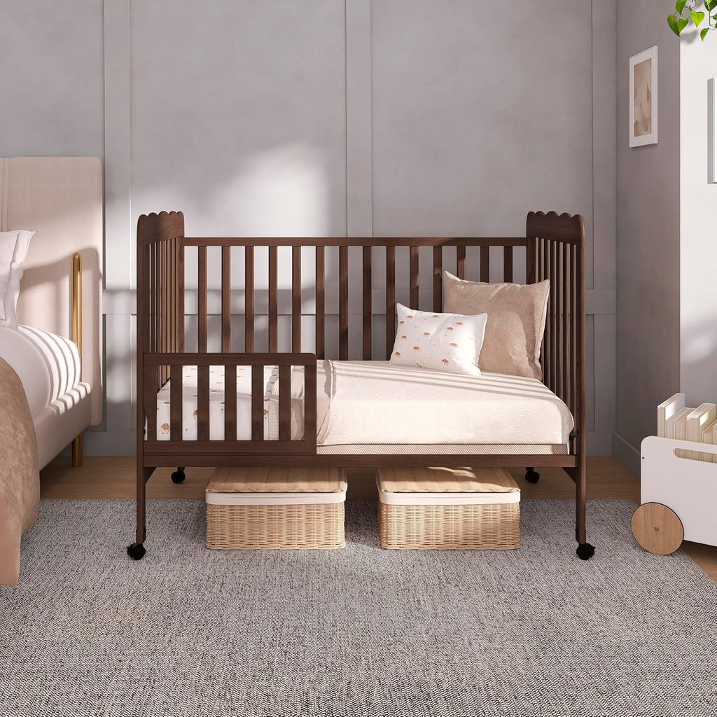 Dream On Me Carson Classic 3-in-1 Convertible Full-Size Baby Crib in Smokey Oak, GreenGuard Gold & BSA, 4 Mattress Heights, Converts to Day & Toddler Bed, Locking Wheels, Classic Nursery Design