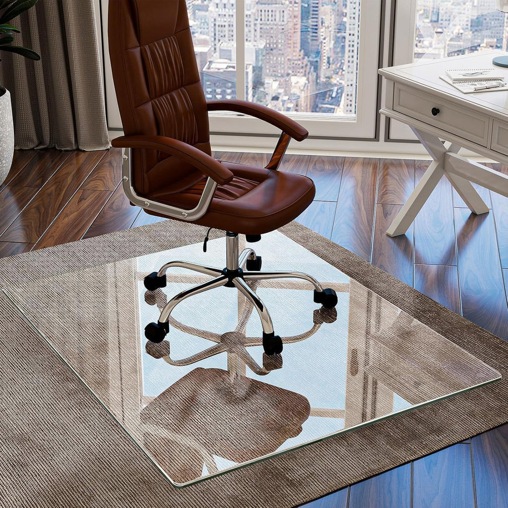 VOOBANG 32'x54' Tempered Glass Desk Chair Mat for Carpet, Glass Office Chair Mat - 5mm Thickness, Smooth Rolling, Scratch-Resistant, Clear Protective Mat for Hardwood Floors & Carpets