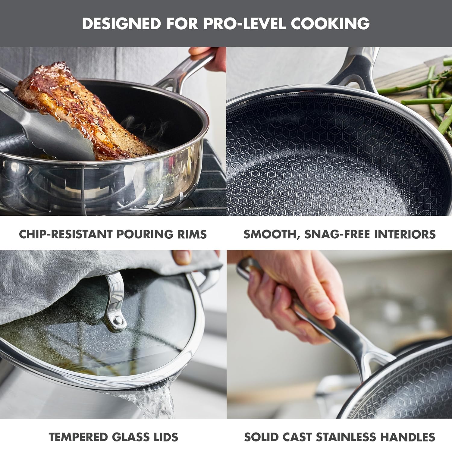 GreenPan Spectra 10 Piece Cookware Set,Hybrid Tri-Ply Stainless Steel, PFAS-Free Ceramic Nonstick Textured Cooking Surface,Induction Pots & Pans with Lids, Dishwasher Safe,Oven & Broiler Temp to 850˚F