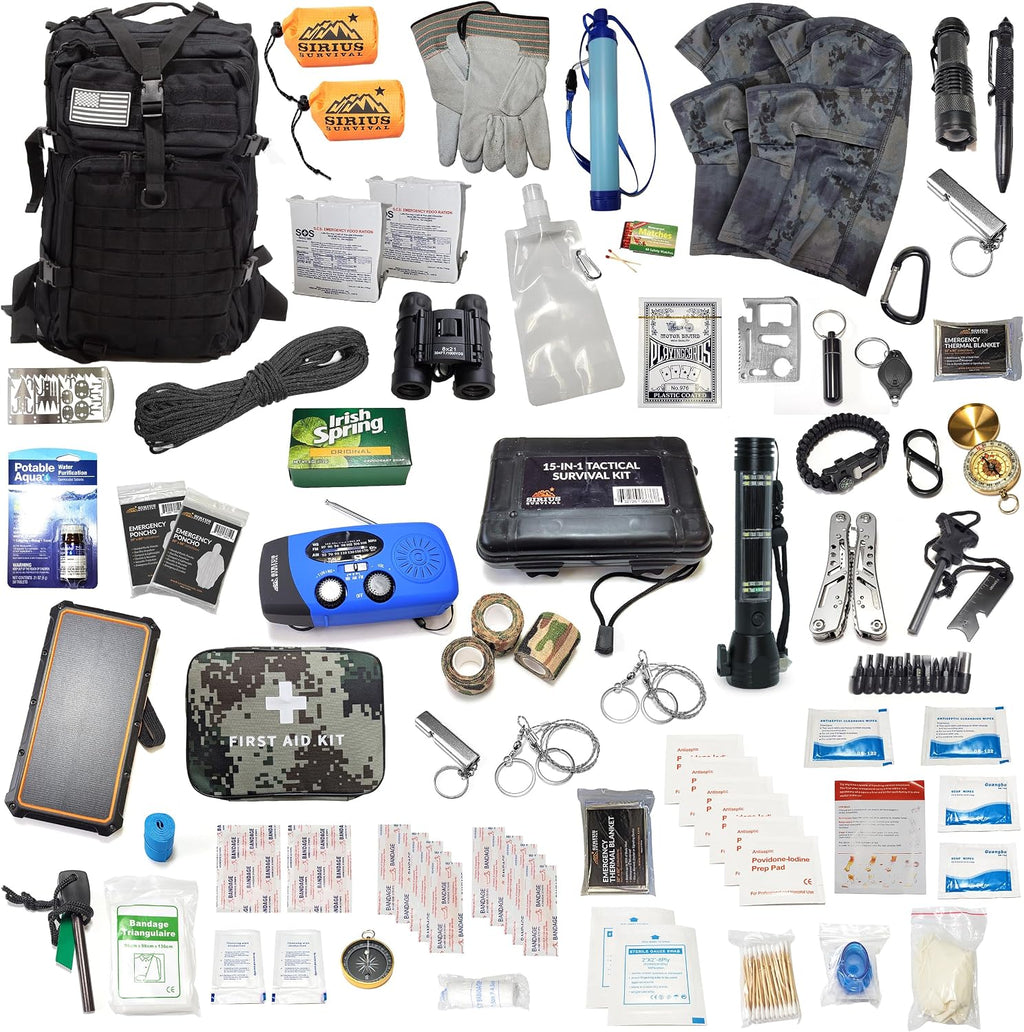 Sirius: Pre-Packed Bug Out Bag - 72 Hour Kit for 2 People - Bugout Backpack Survival Kit - Premium 50L Go Bag Tactical Backpack - Essential Bug Out Gear - Upgraded Survival Backpack