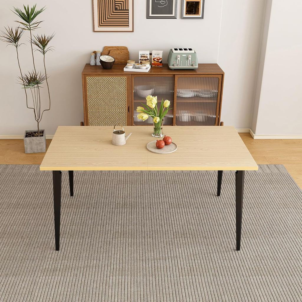 Modern Rustic Industrial Dining Table for 6-8 People – Rectangular Wooden Tabletop, Rust-Resistant Iron Legs, Non-Slip Pads – Versatile Indoor/Outdoor Kitchen & Patio Furniture