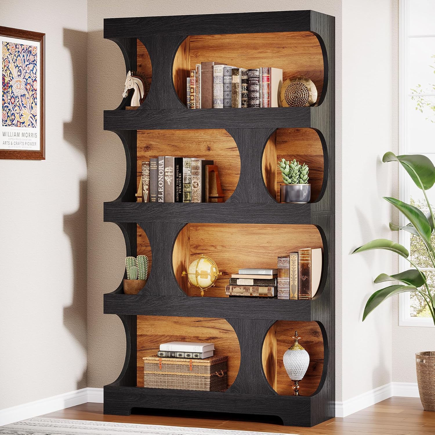 Tribesigns 71' Tall Black Bookcase, Modern Asymmetrical Bookshelf, 4-Tier Freestanding Display Shelf with Classic Shape, Large Library Book Shelf for Living Room, Home Office
