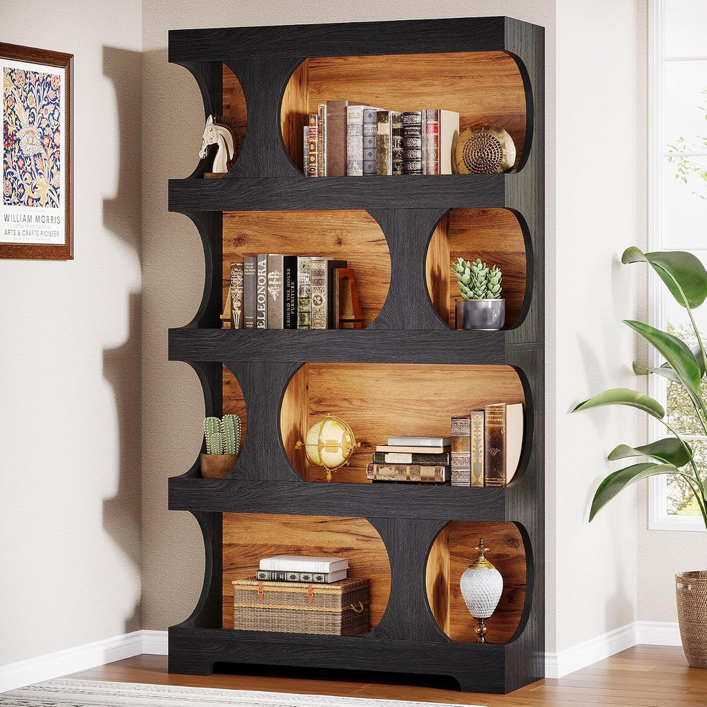 Tribesigns 71' Tall Black Bookcase Set of 2, Modern Asymmetrical Bookshelf, 4-Tier Freestanding Display Shelf with Classic Shape, Large Library Book Shelf for Living Room, Home Office