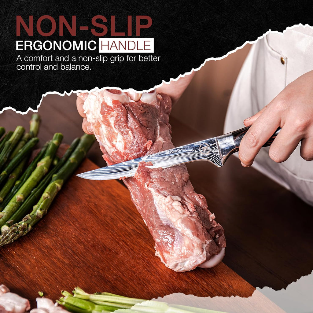 8 PC Chef Knives - High Carbon Stainless Steel Knives With Pakkawood Handles - Magnetic Strip Holder Included - Japanese Knife Set - Home & Professional Chef's Knife Set