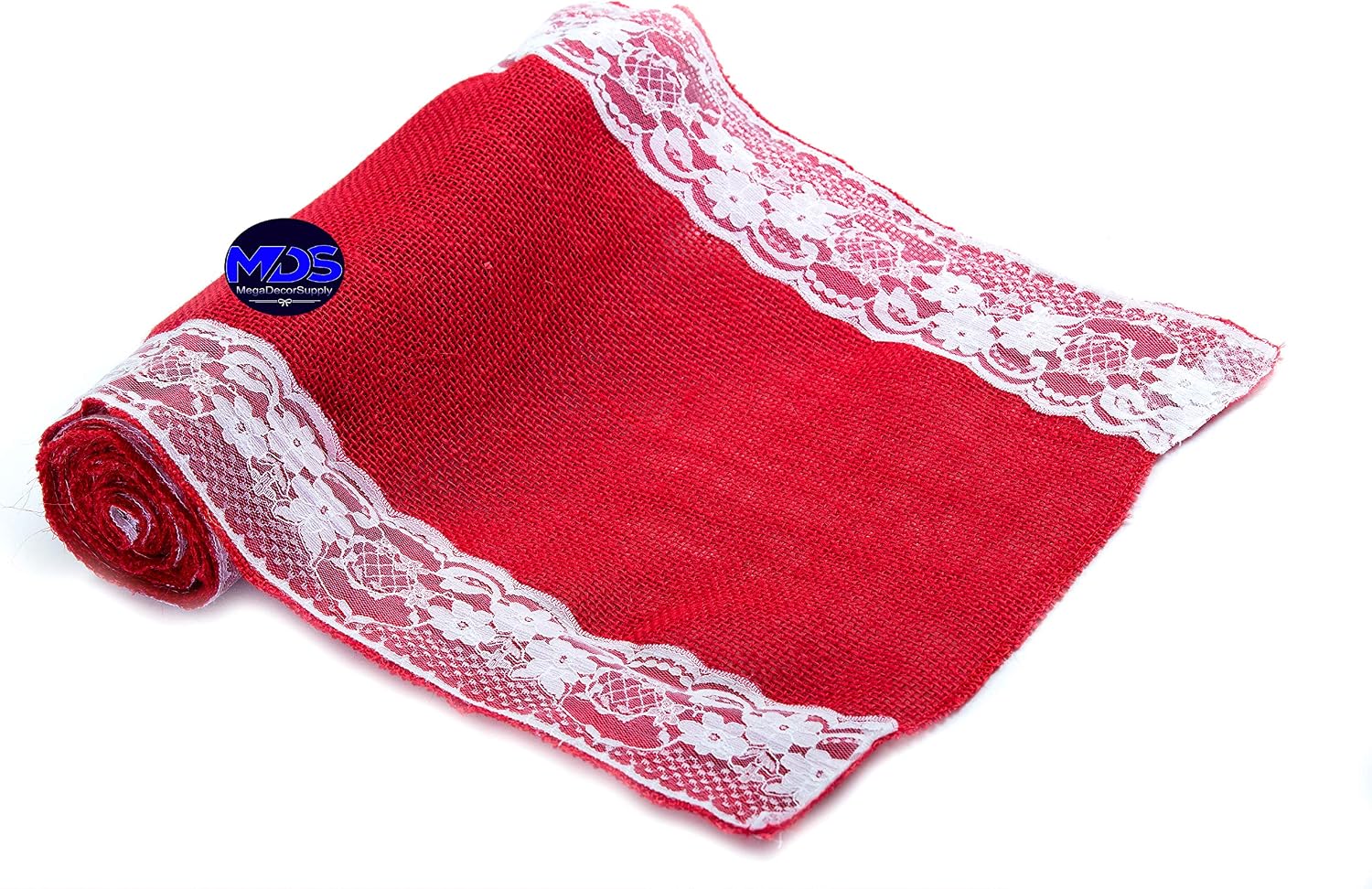 MDS Pack of 20 Wedding 12 x 108 inch Burlap Lace Hessian Table Runner Rustic red Jute Country Vintage for Wedding Banquet Decoration – red Lace Jute Burlap