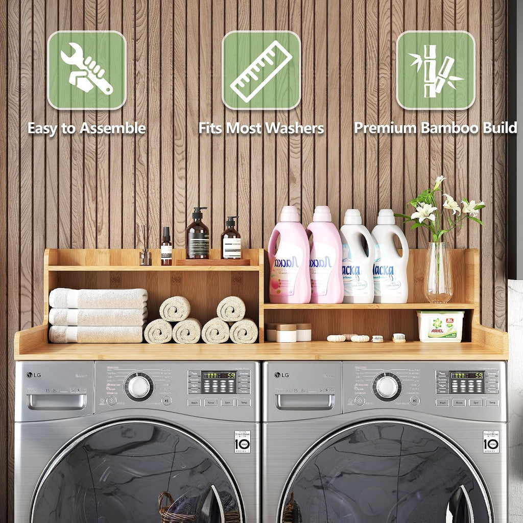 2-Tier Washer and Dryer Countertop w 54' W x 27.5' D Laundry Countertop Cover with Non-Slip Pad,Large Space Laundry Topper for Folding Clothes Over Washer and Dryer (Black)