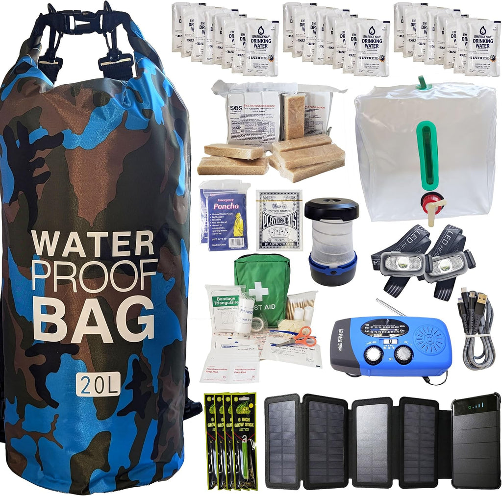 Pre-Packed Hurricane Kit - Comprehensive Hurricane Preparedness Items - Essential Hurricane Supplies - Complete Hurricane Supply List in a Waterproof Bag for 2 People