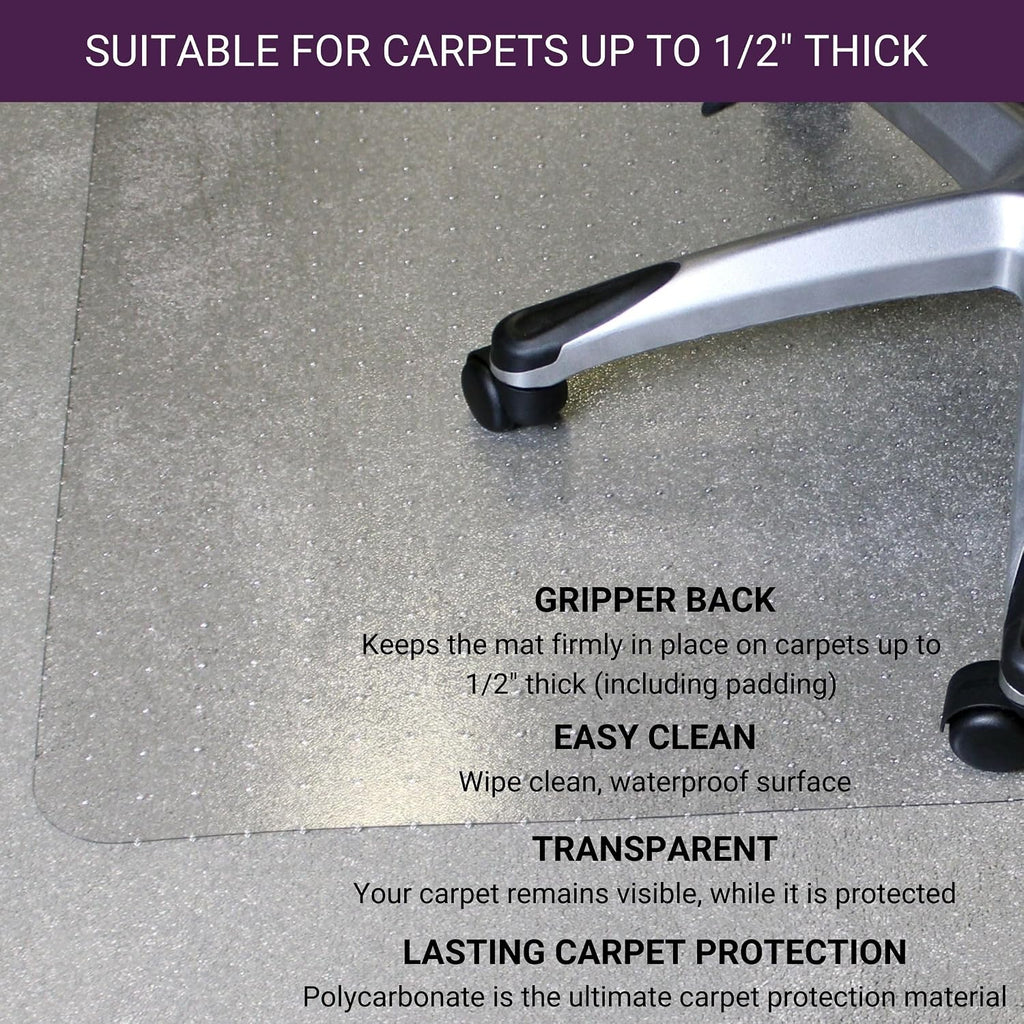 Marvelux Office Chair Mat for Carpeted Floors, Heavy Duty Polycarbonate for Medium Pile Carpets, Rectangular 48' x 60' Clear Office Chair Carpet Protector