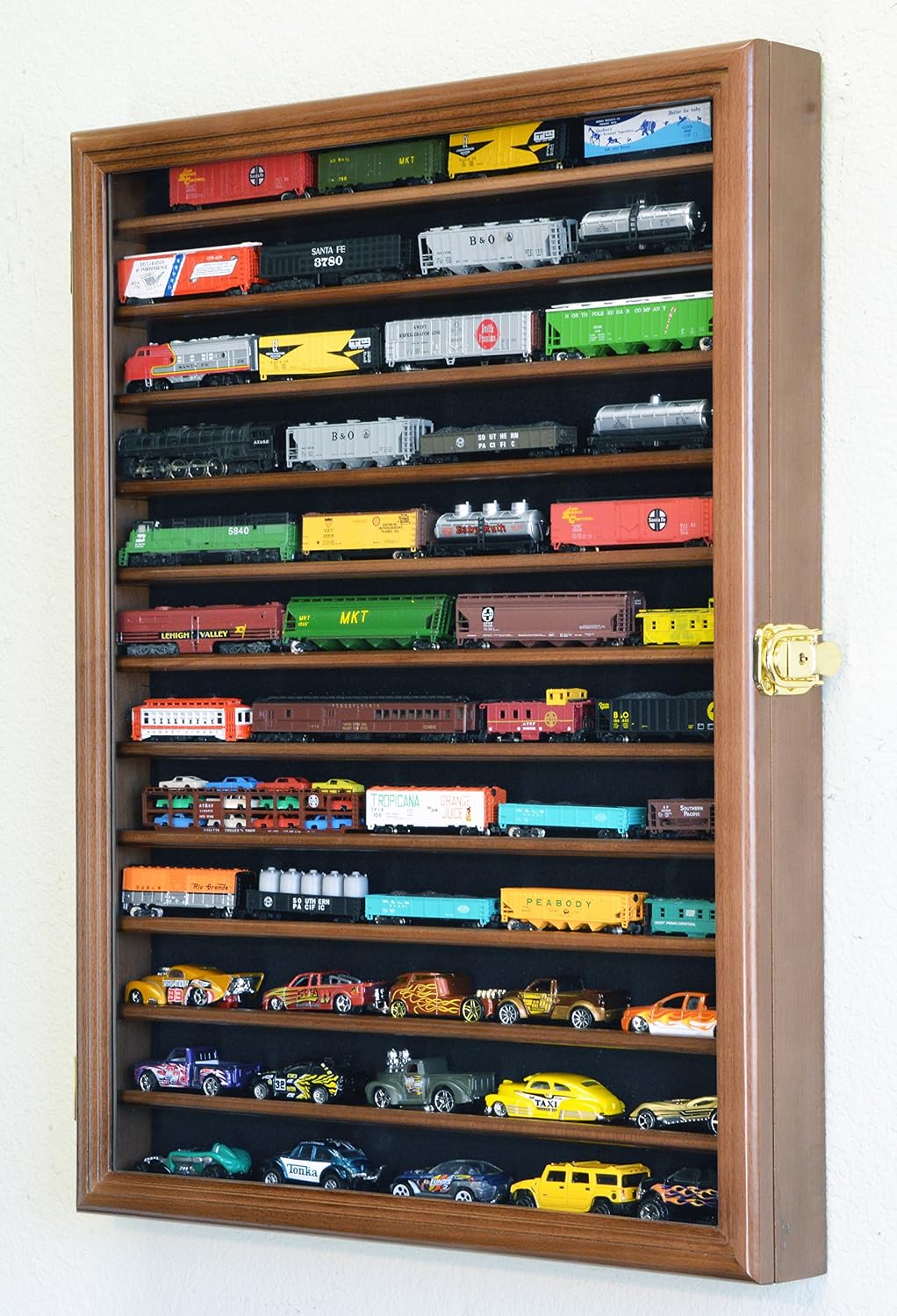 sfDisplay.com,LLC. 12 Shelves N Scale Train Model Trains Display Case Cabinet Wall Rack w/ 98% UV Lockable