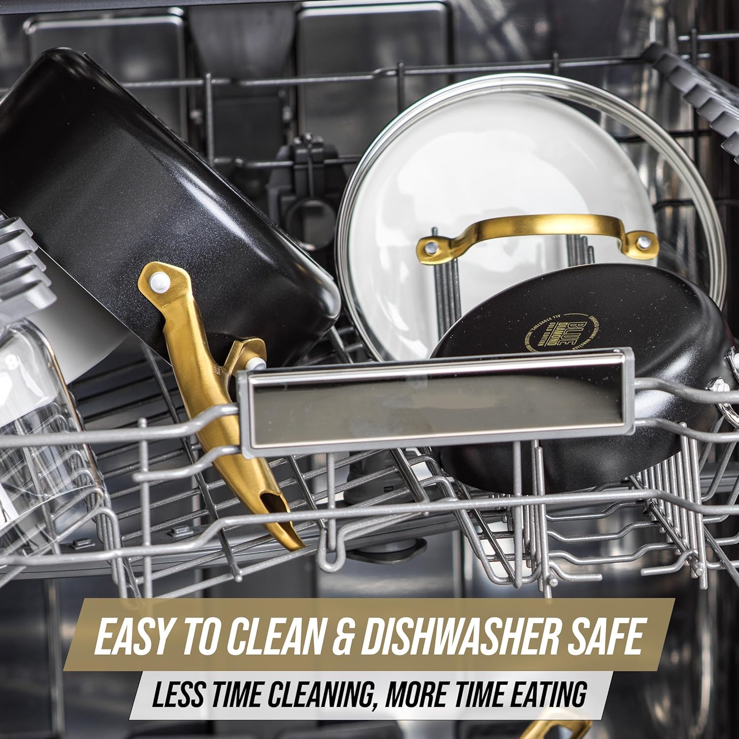 Blue Diamond Gold 12 Piece Cookware Set, PFAS-Free Ceramic Nonstick Pots & Pans, Induction Ready for All Cooktops, Kitchen Serving Utensils, Dishwasher Safe, Black