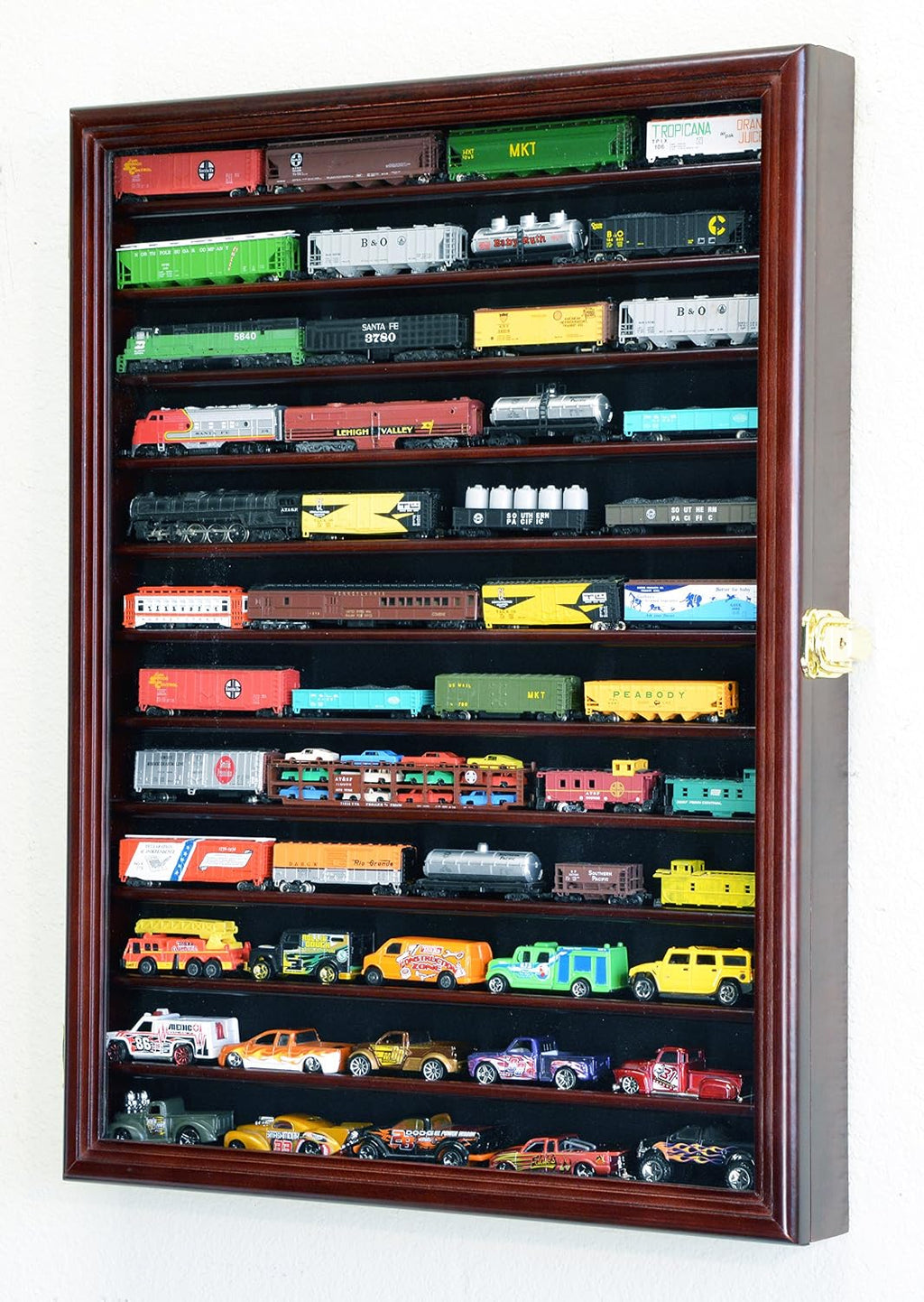 sfDisplay.com,LLC. 12 Shelves N Scale Train Model Trains Display Case Cabinet Wall Rack w/ 98% UV Lockable