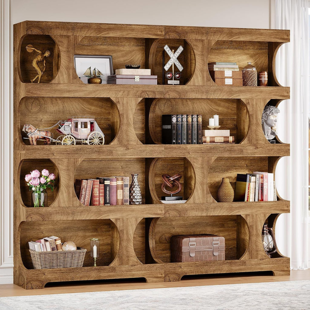 Tribesigns 71' Tall Bookcase Set of 2, Modern Asymmetrical Bookshelf, 4-Tier Freestanding Display Shelf with Classic Shape, Large Library Book Shelf for Living Room, Home Office, Brown