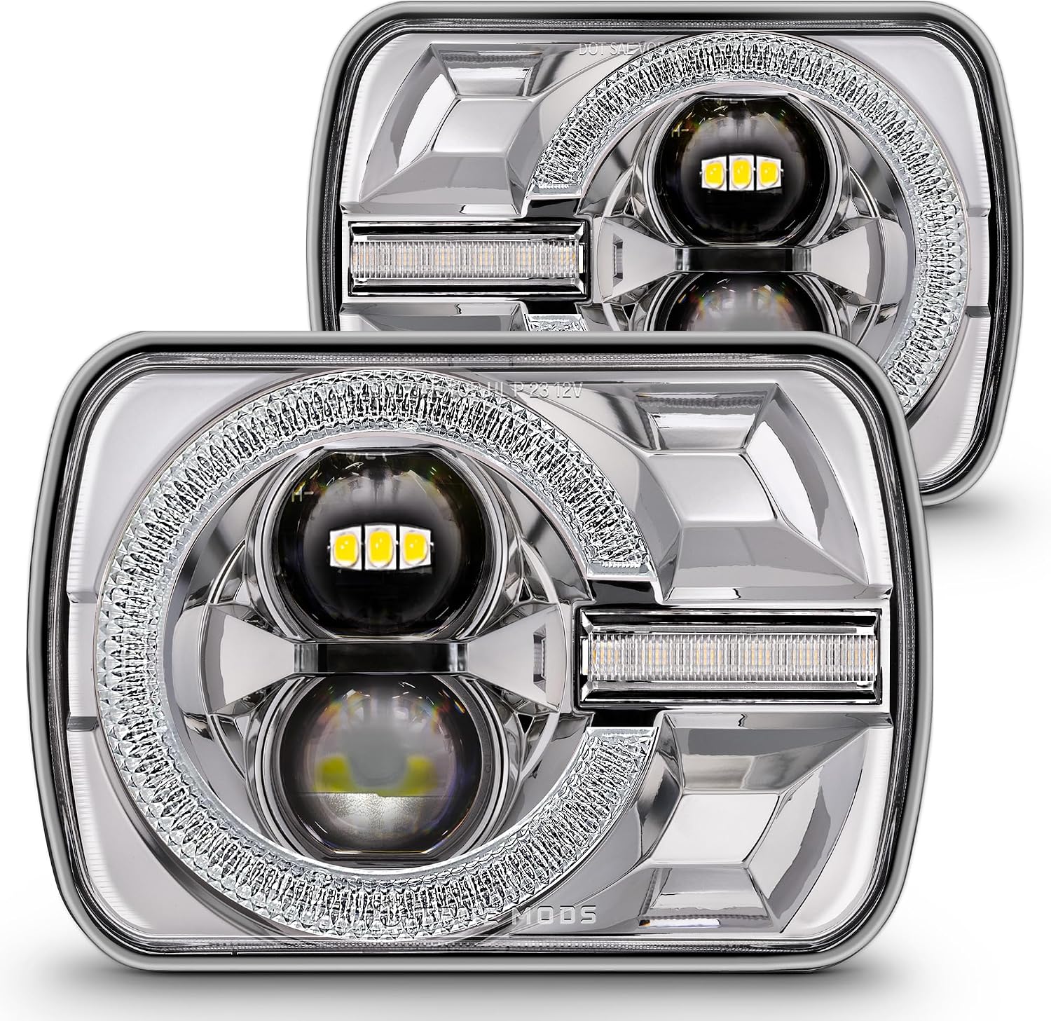 TRUE MODS 5x7 7x6 Inch H6054 Chrome LED HALO Headlights H4 Replacement For Jeep Wrangler YJ Cherokee XJ [DOT Approved] Honda Mazda Mercury Subaru Mitsubishi Renault Nissan D21 Freightliner Peterbilt