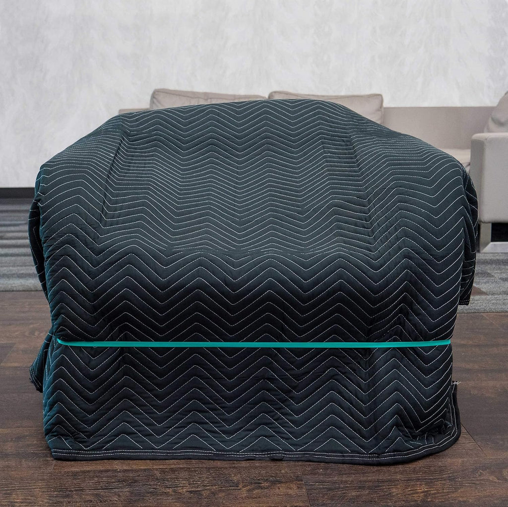 US Cargo Control 80 Inch X 72 Inch Mega Mover Moving Blankets And 30 Inch (60 Inch Fully Stretched) Moving Bands - Durable Protection During A Move Or While In Storage – 4 Blankets, 12 Rubber Bands